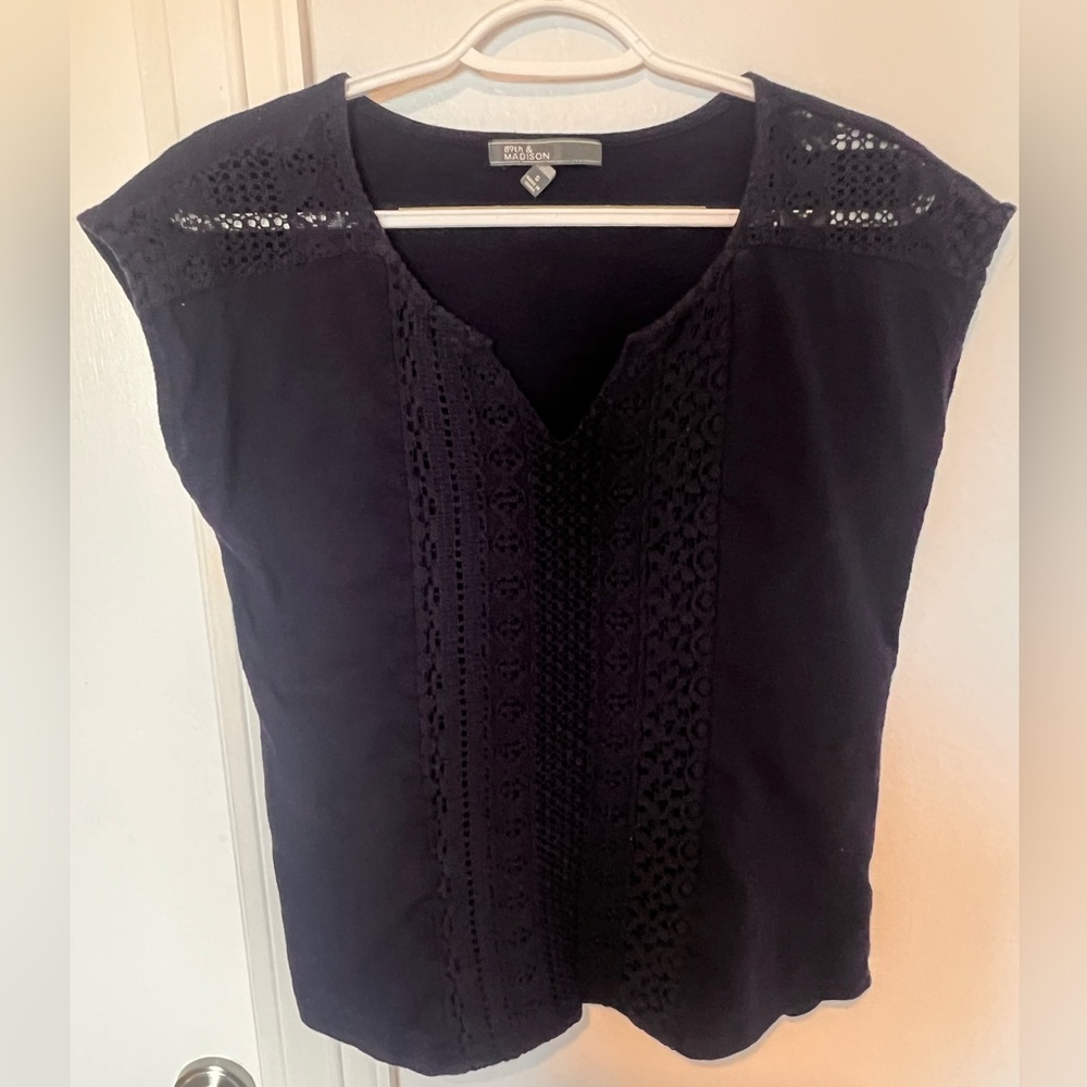 89th & Madison Navy Blue Embellished Blouse
